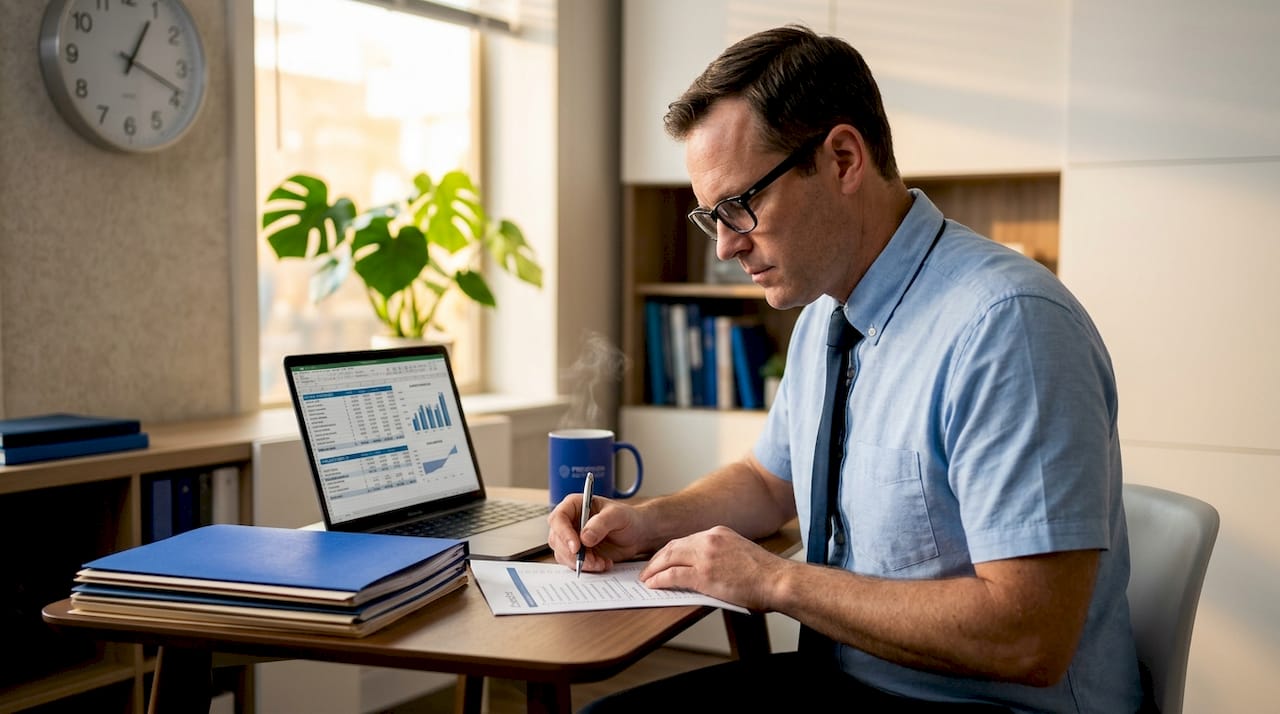 Accountant checking business accounting checklist