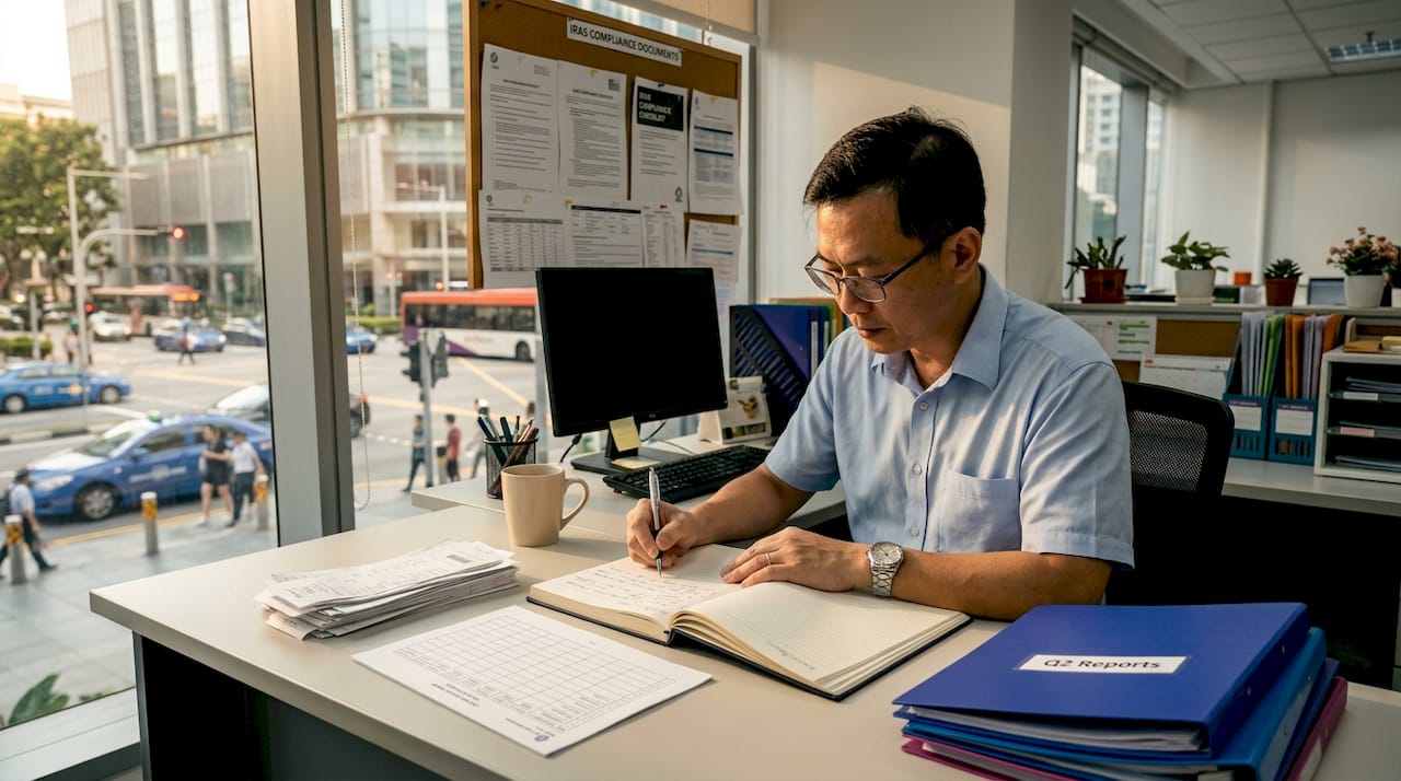 Office worker updating financial records for tax compliance