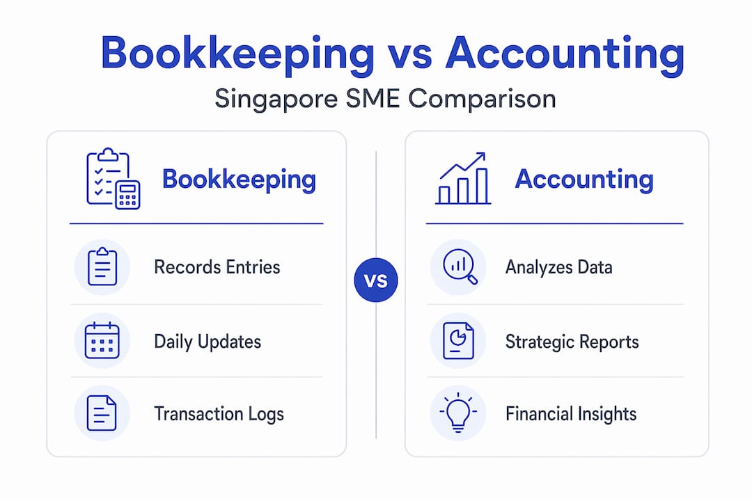 Infographic comparing bookkeeping and accounting roles