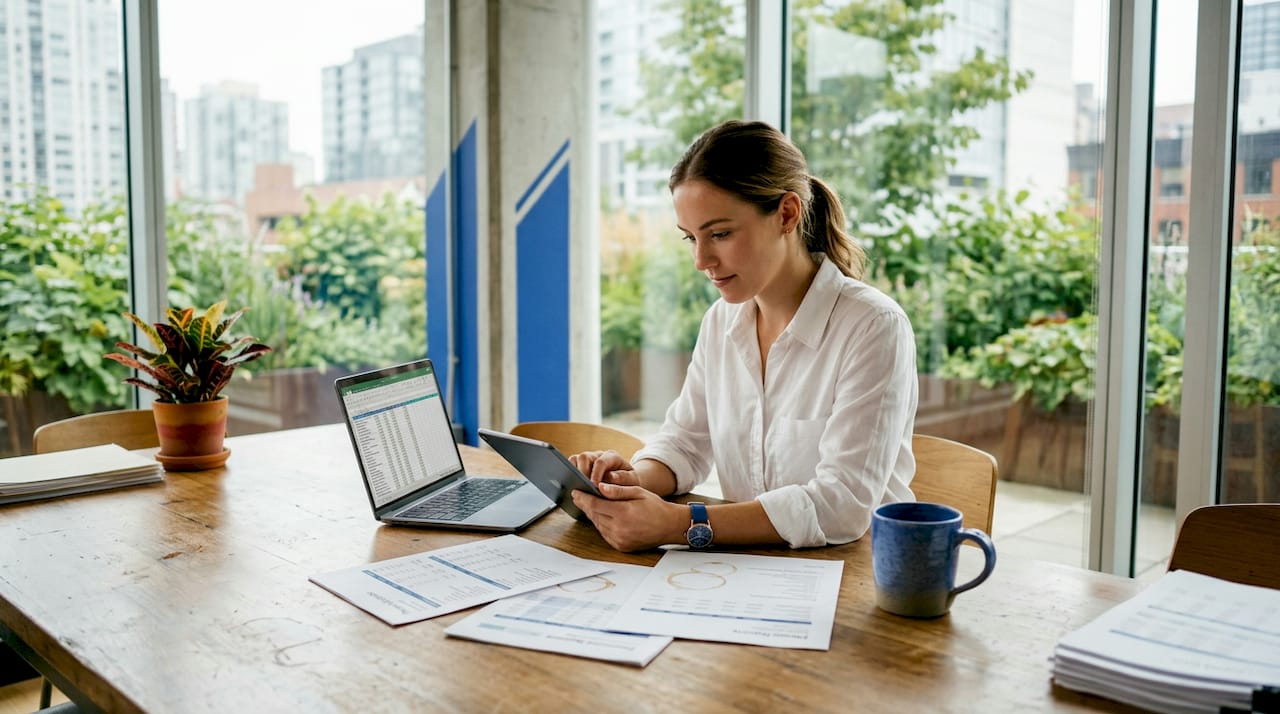 Business owner using tablet for tax planning