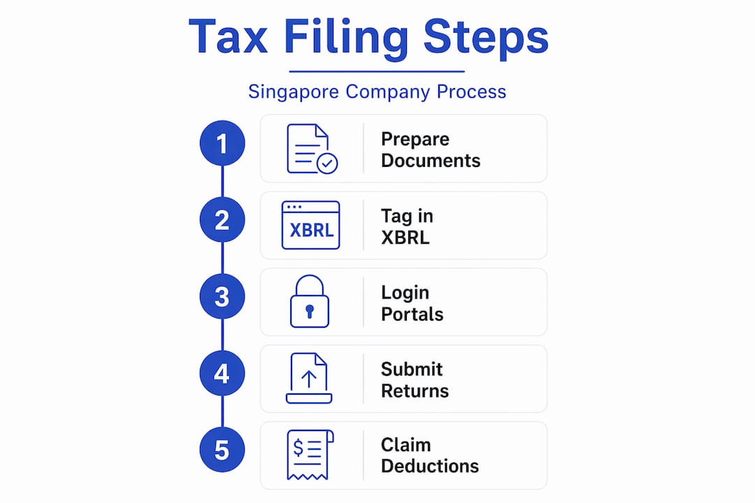 Infographic outlining Singapore tax filing steps