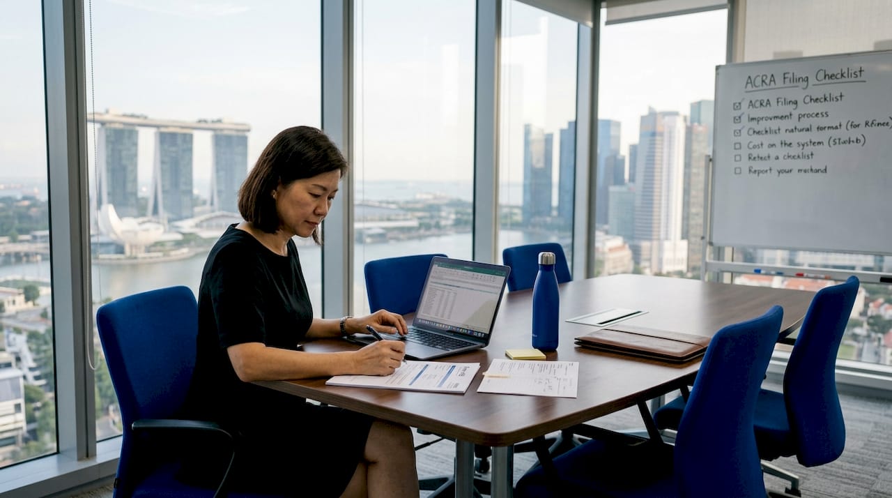 Woman reviewing forms in Singapore office