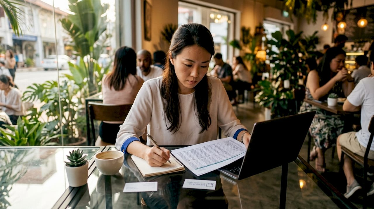 Accountant reviewing financial forecasts in office