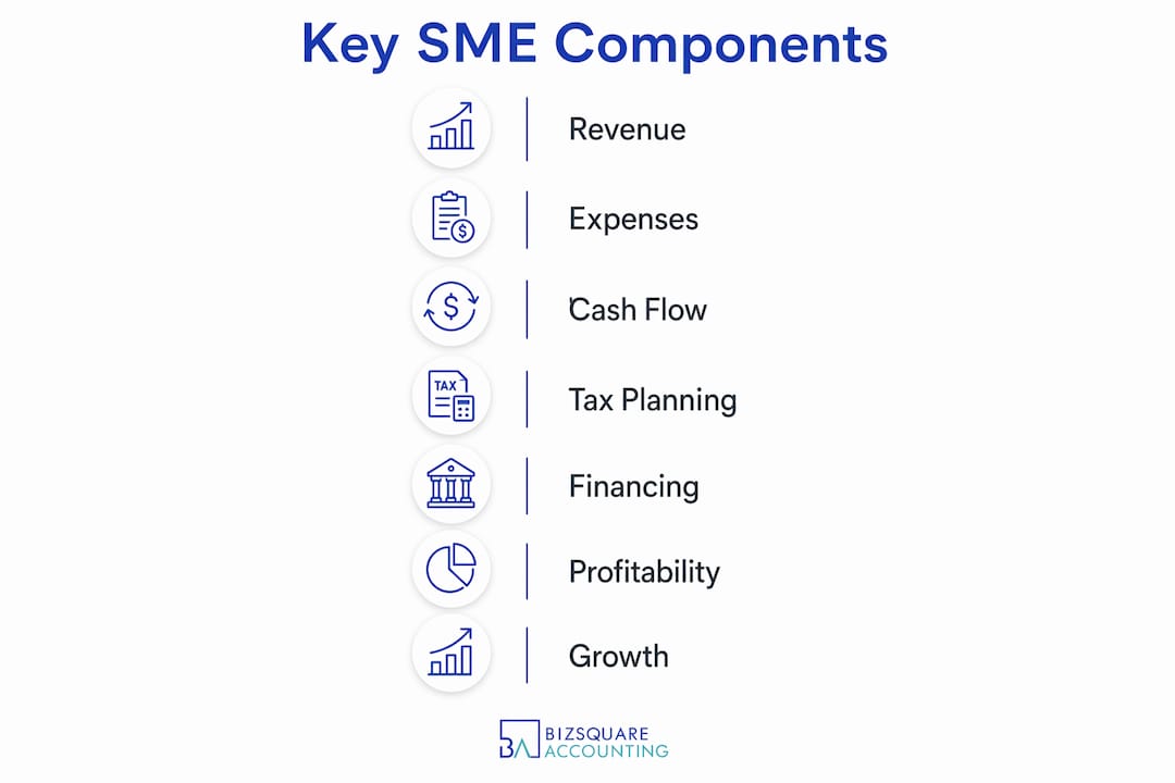 Infographic showing key components of SME financial planning