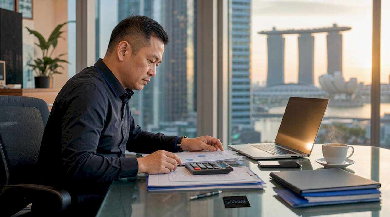 Business owner reviewing financial papers