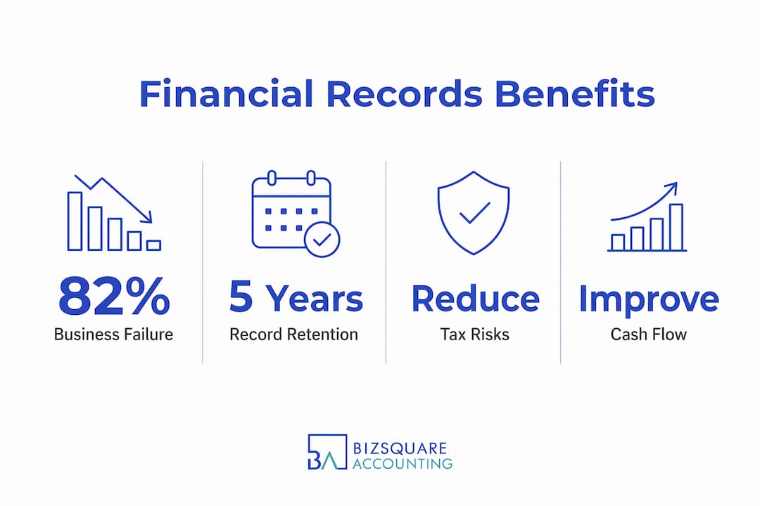 Infographic showing key benefits of financial records