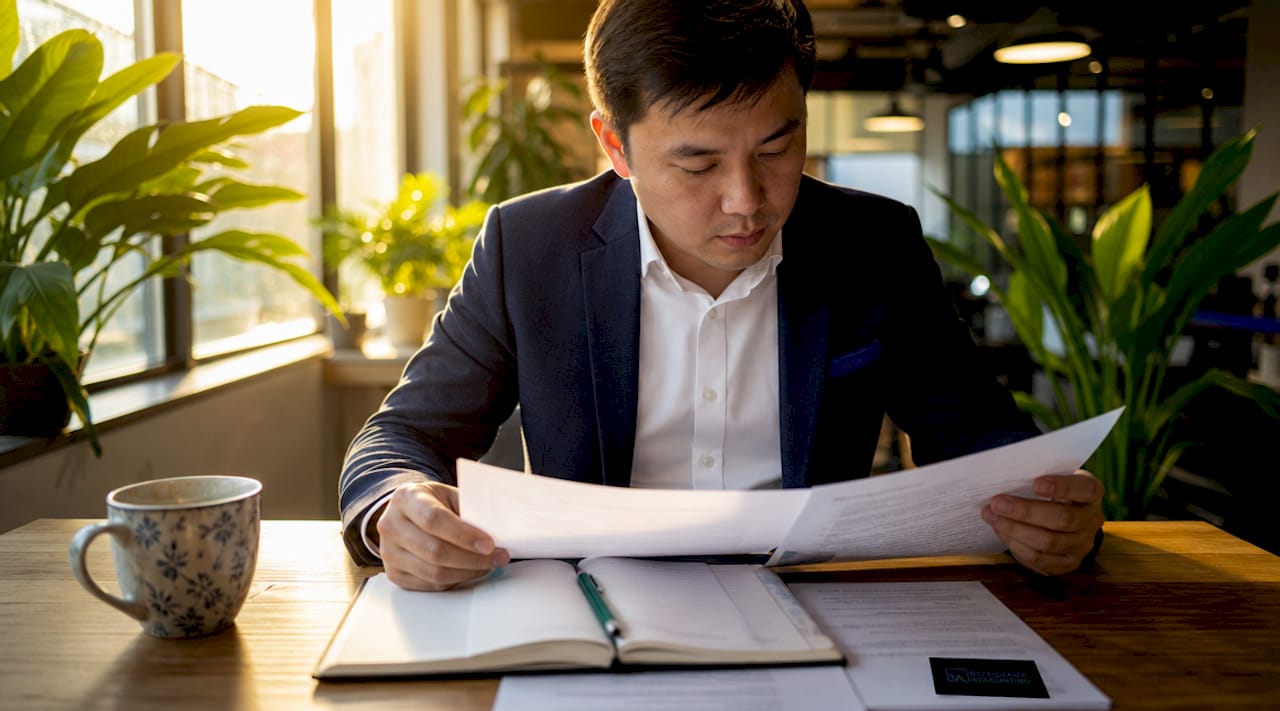 Man reviewing company documents in office