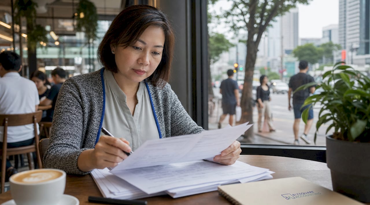 Accountant reviewing corporate tax forms