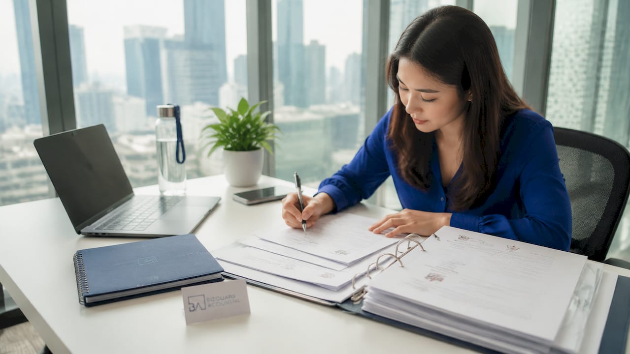 Workspace with Singapore company registration documents
