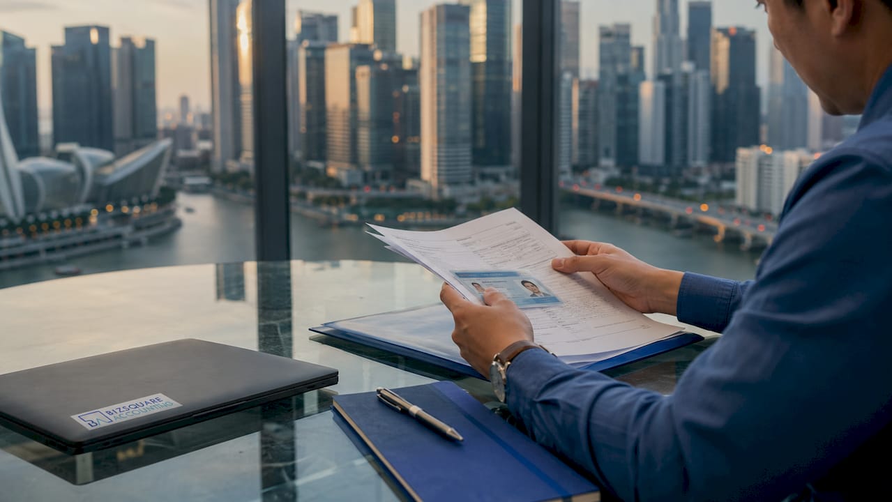 Hands reviewing company setup documents