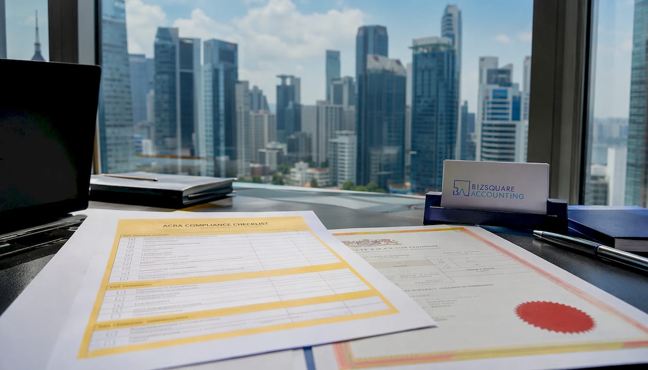 Singapore business compliance documents on desk