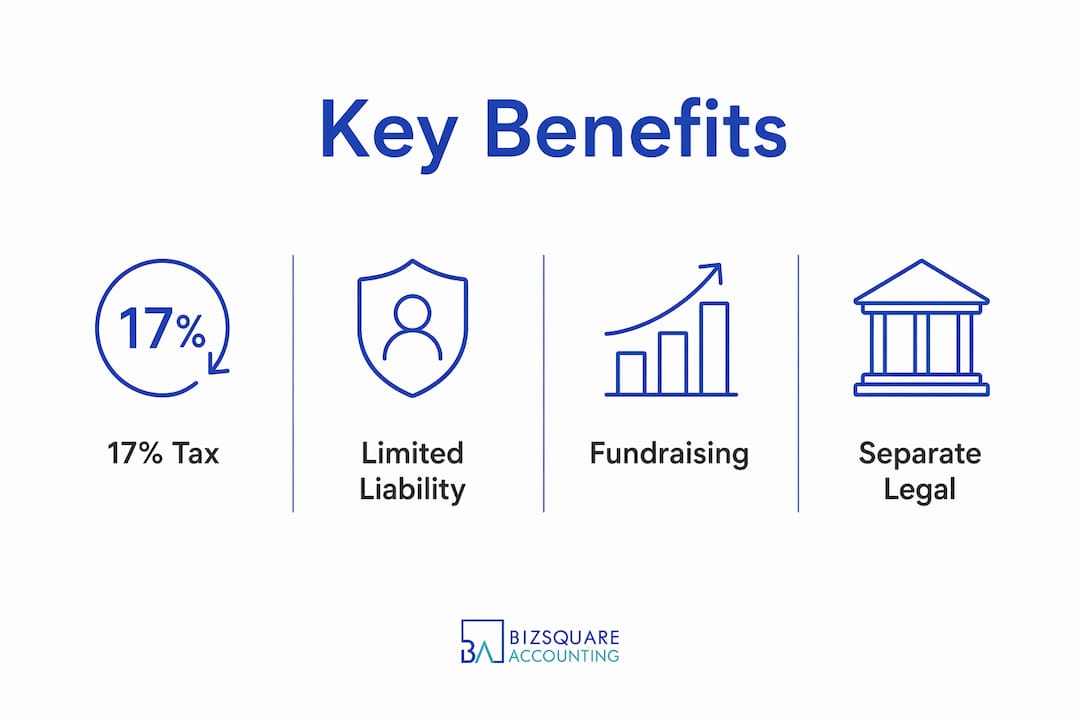 Infographic showing key benefits of private limited company in Singapore