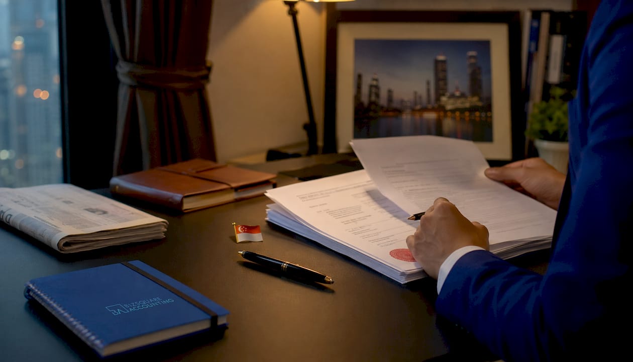 Singapore company incorporation documents on desk
