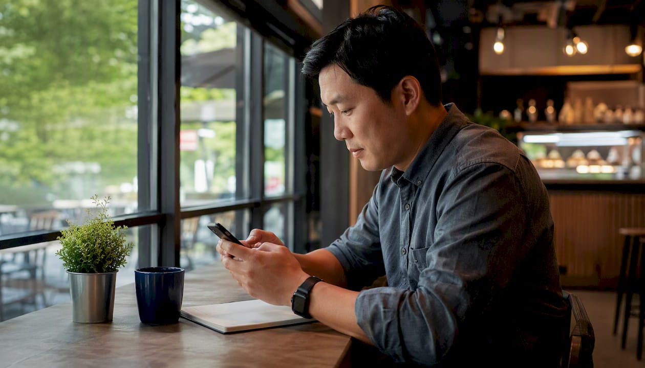 Singapore SME business owner using smartphone app