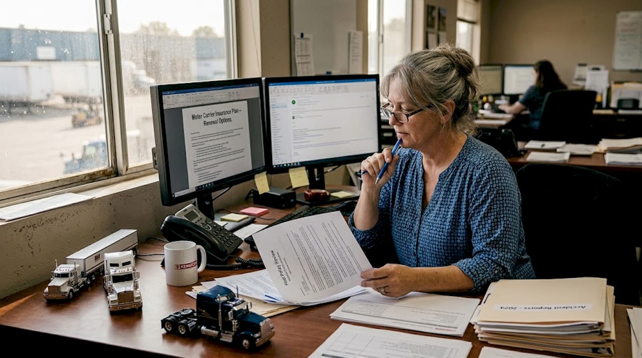 Fleet manager reviewing insurance documents