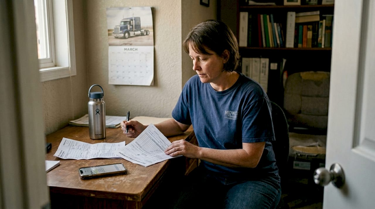 Truck driver completing deductible paperwork