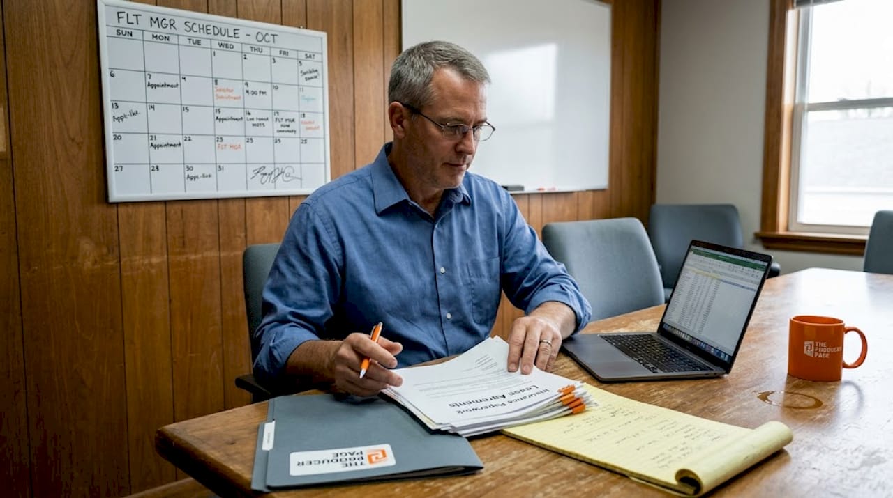 Fleet manager sorting insurance paperwork