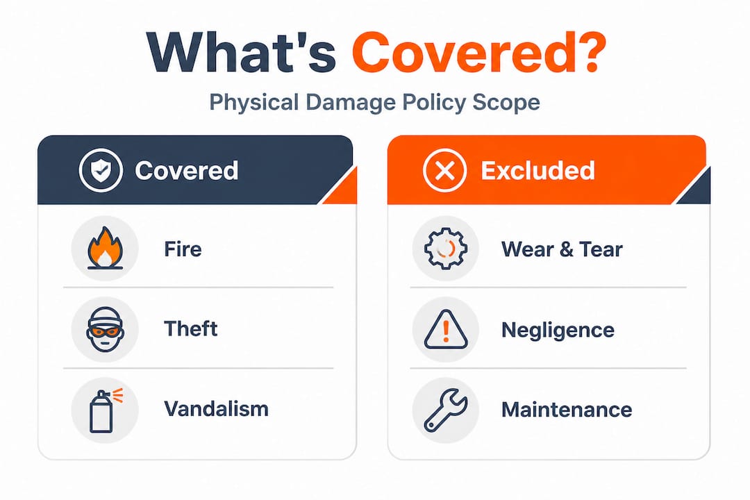 Infographic comparing covered and excluded damages