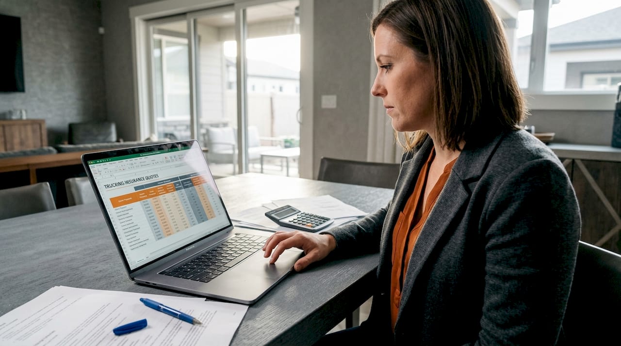 Woman reviewing insurance quotes spreadsheet