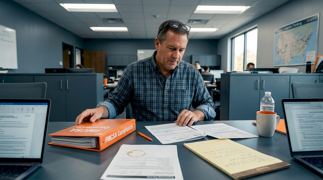Fleet manager reviewing insurance documents