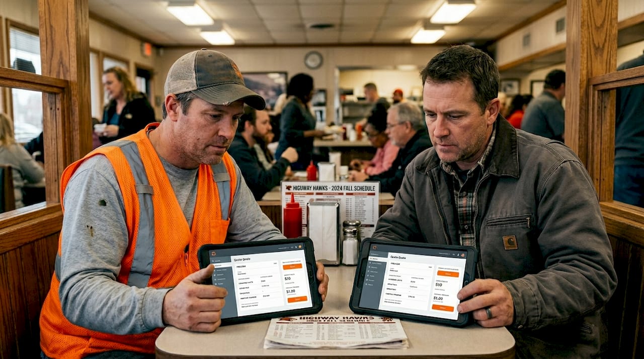 Truck drivers using tablets to compare insurance