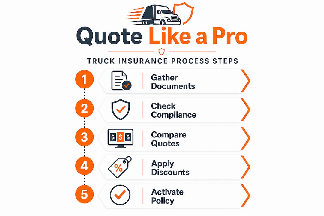 Infographic showing truck insurance quote step-by-step process
