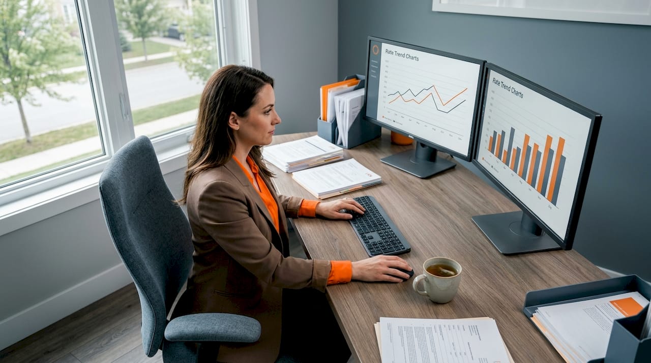 Insurance analyst studying trucking insurance rates