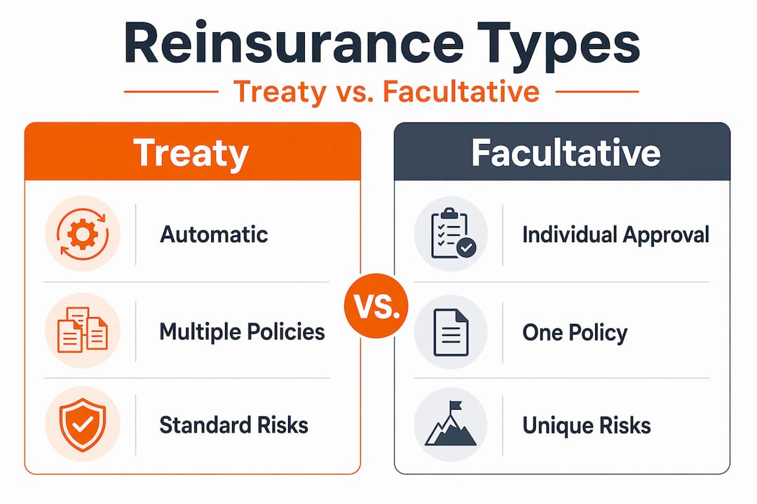 Infographic comparing treaty and facultative reinsurance