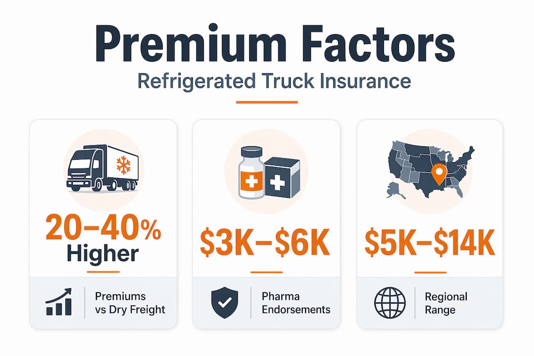 Infographic showing premium drivers for refrigerated trucking insurance