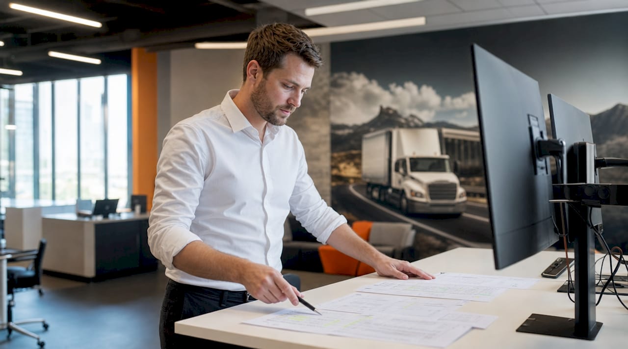 Analyst reviewing trucking risk data reports