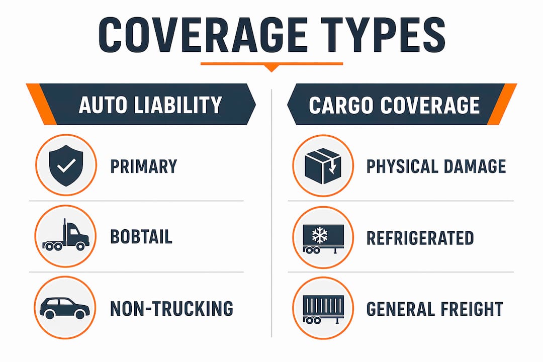 Infographic comparing trucking insurance coverage types