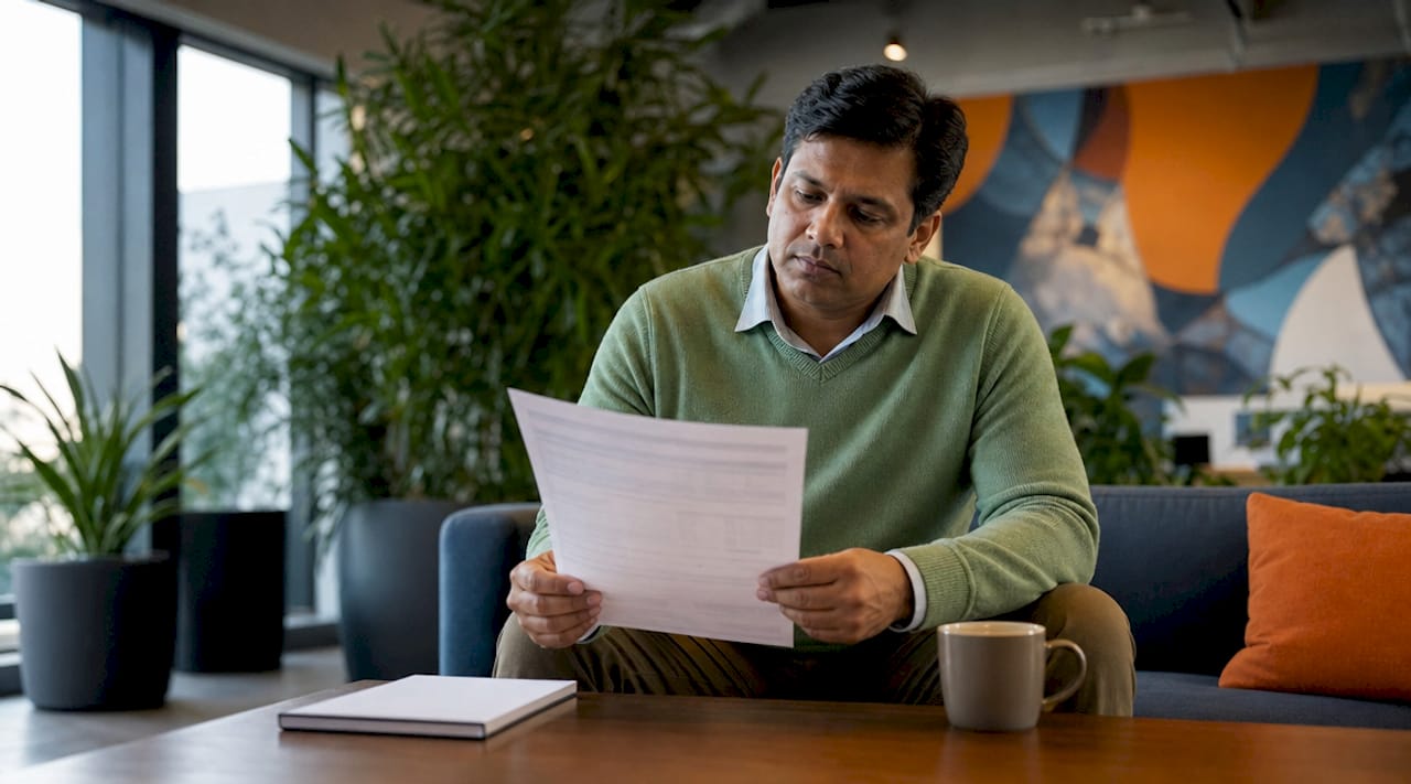 Man reviewing fleet insurance policy in office