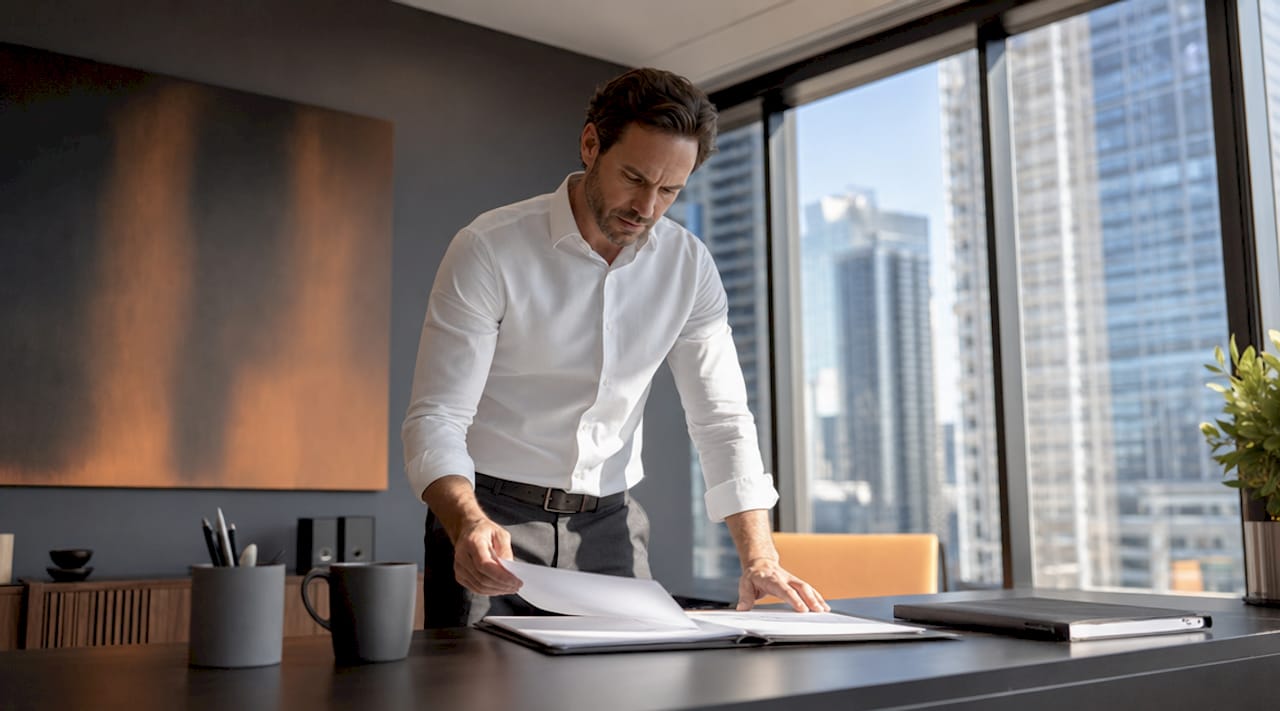 Insurance compliance officer reviewing documents