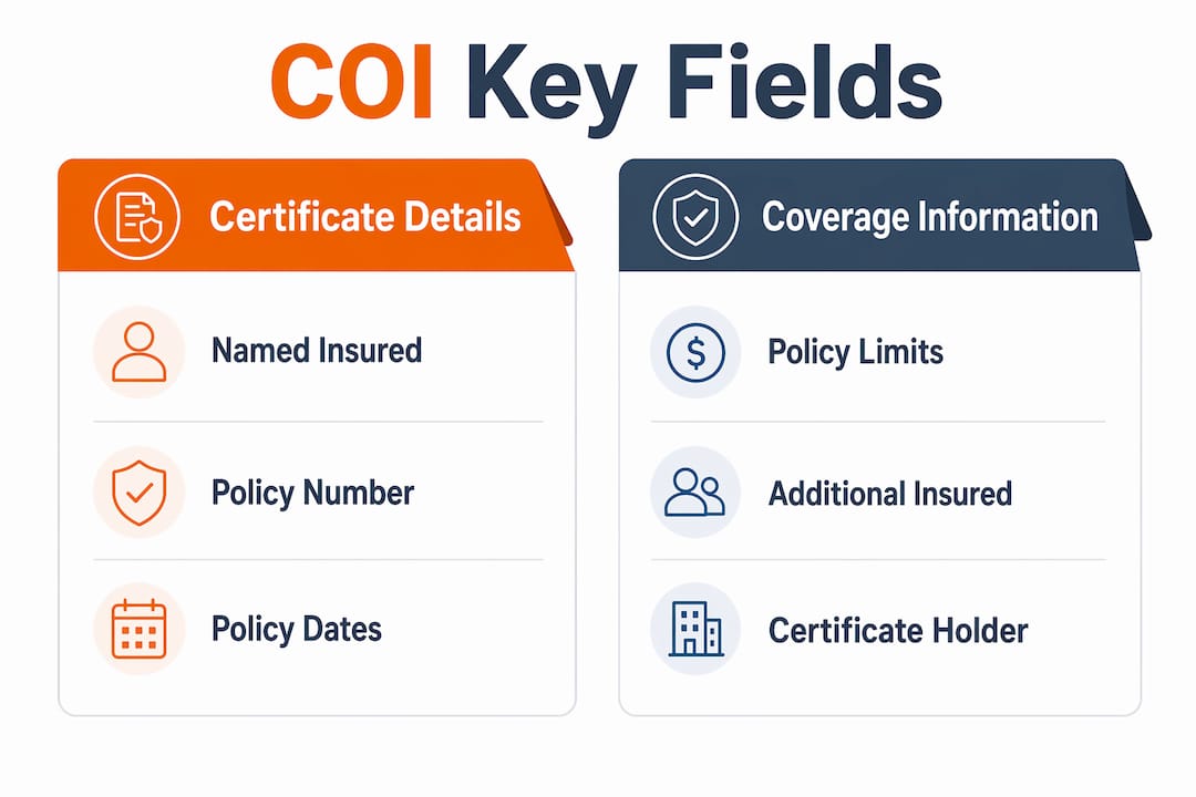 Infographic illustrating key fields on insurance certificates