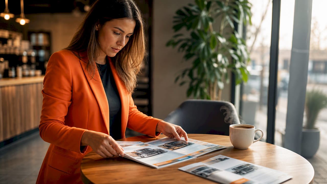 Insurance agent arranging liability brochures