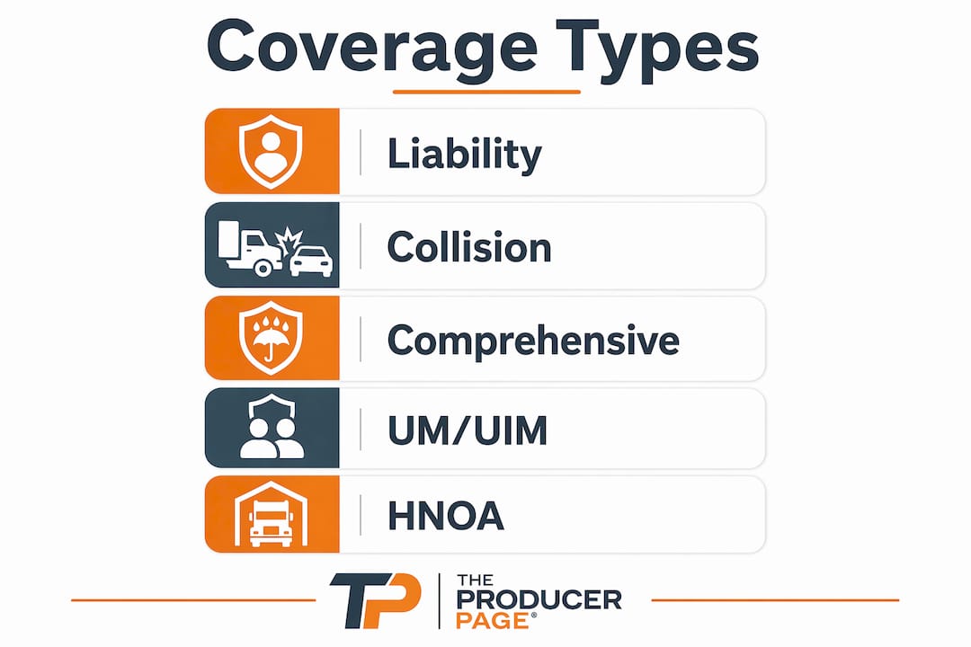Infographic illustrating key fleet insurance coverage types