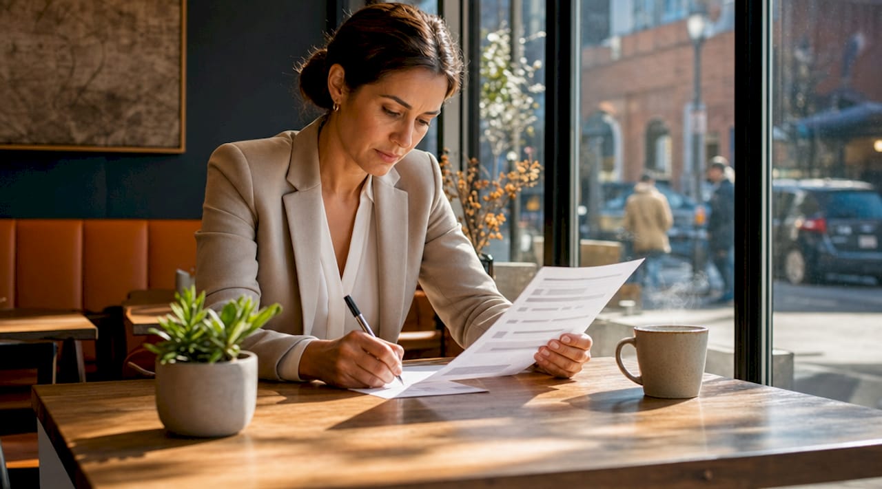 Professional reviewing risk management checklist