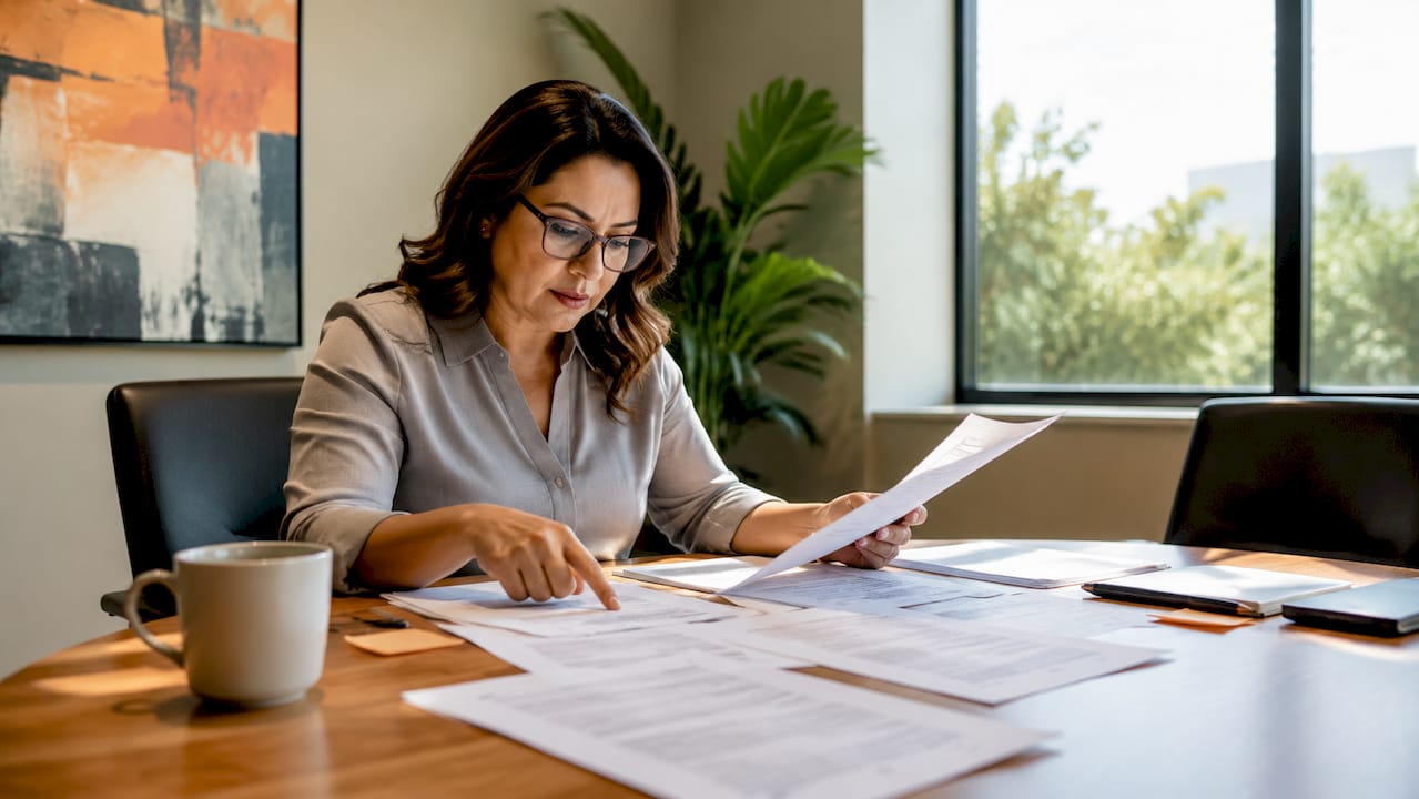 Fleet manager reviewing insurance documents
