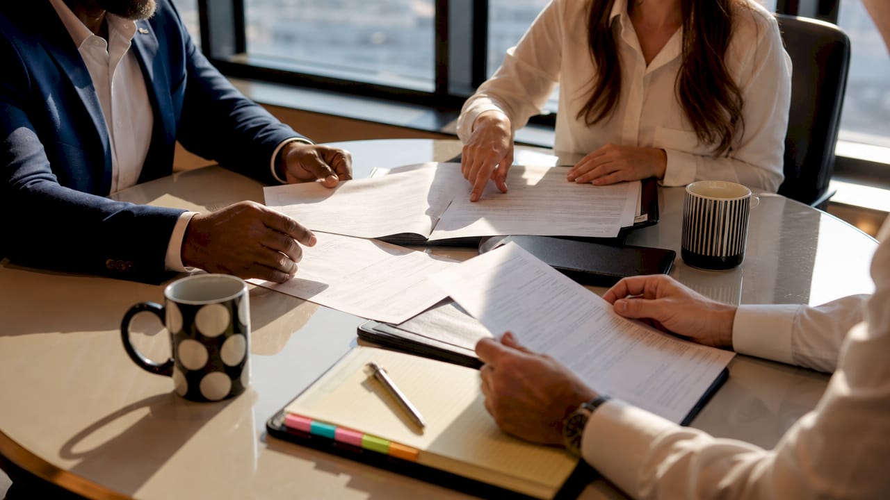 Hands reviewing federal trucking insurance papers