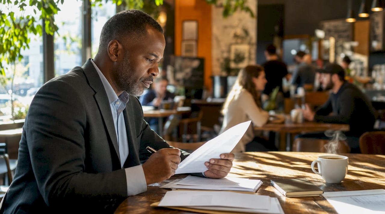 Logistics manager reviewing insurance documents