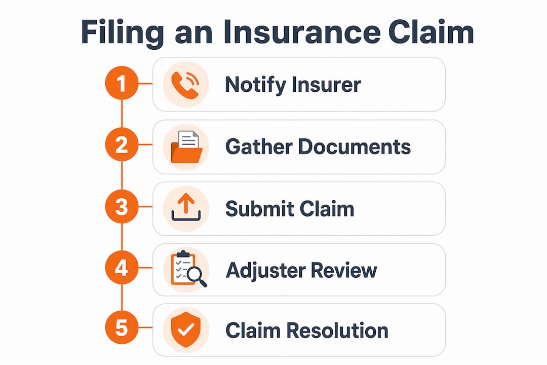 Infographic illustrating insurance claim filing steps