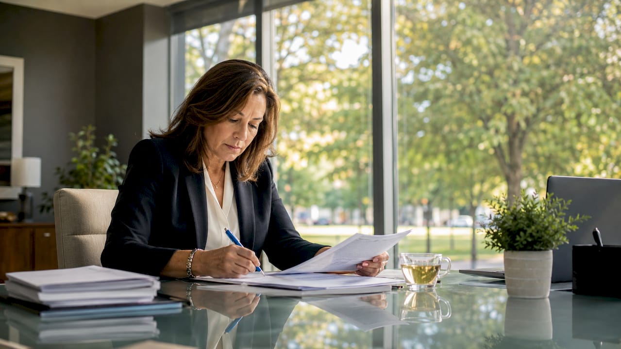 Insurance broker reviewing liability policies