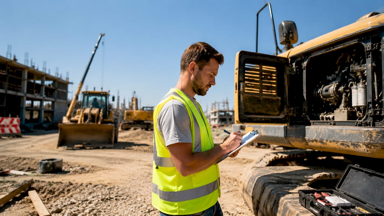 Technician inspecting equipment on client site