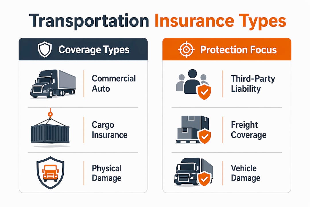 Infographic summarizing types of transportation insurance