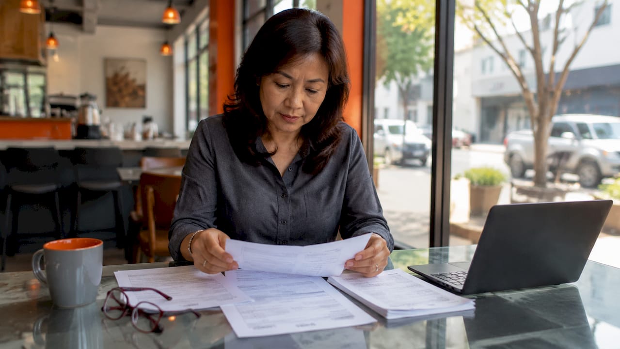 Person organizing business insurance documents