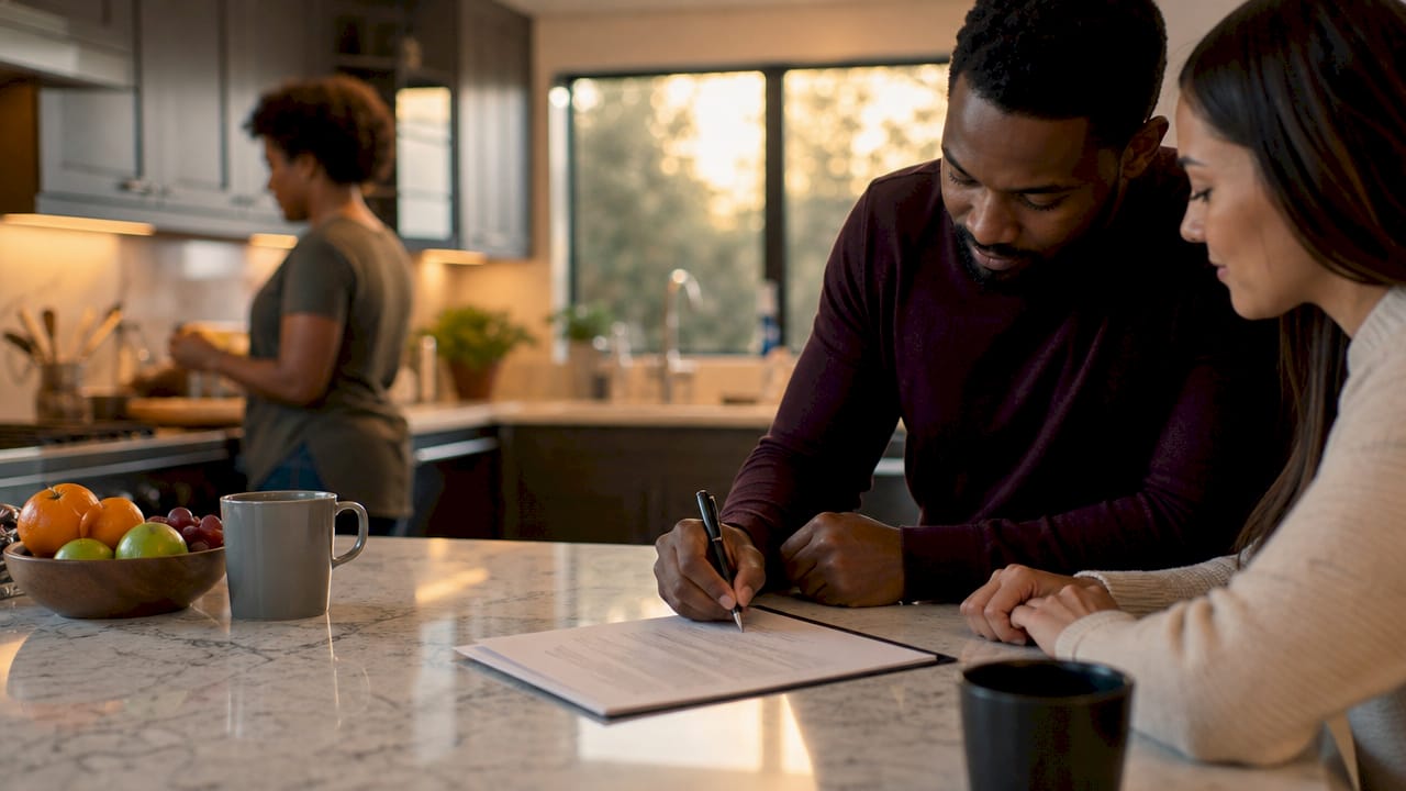 Hands signing liability waiver form document