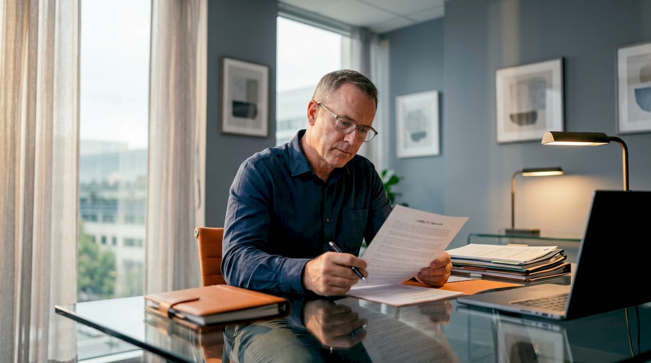 Fleet owner reviewing trucking liability waiver