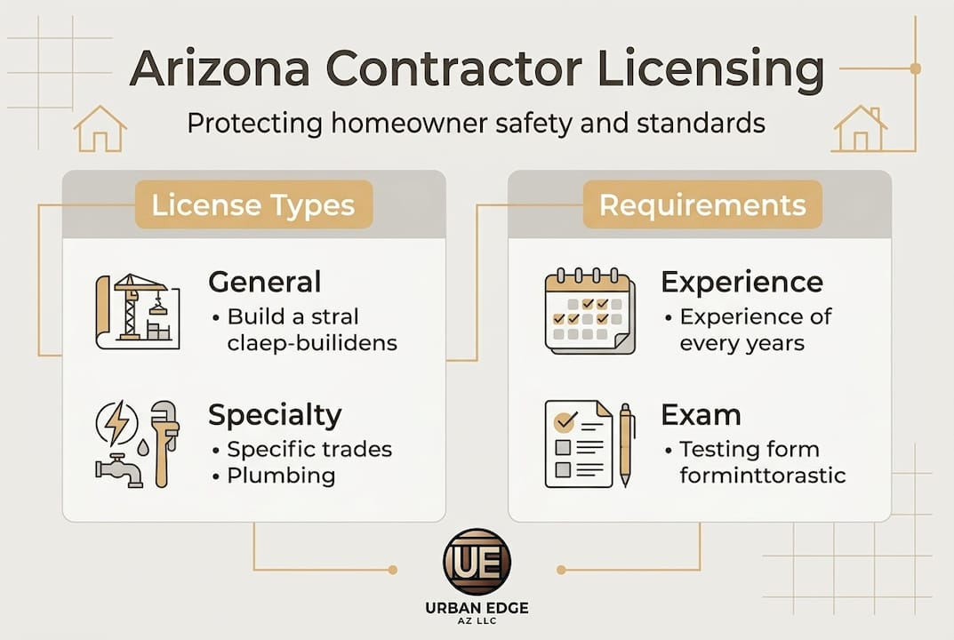 Infographic showing Arizona contractor license categories and requirements