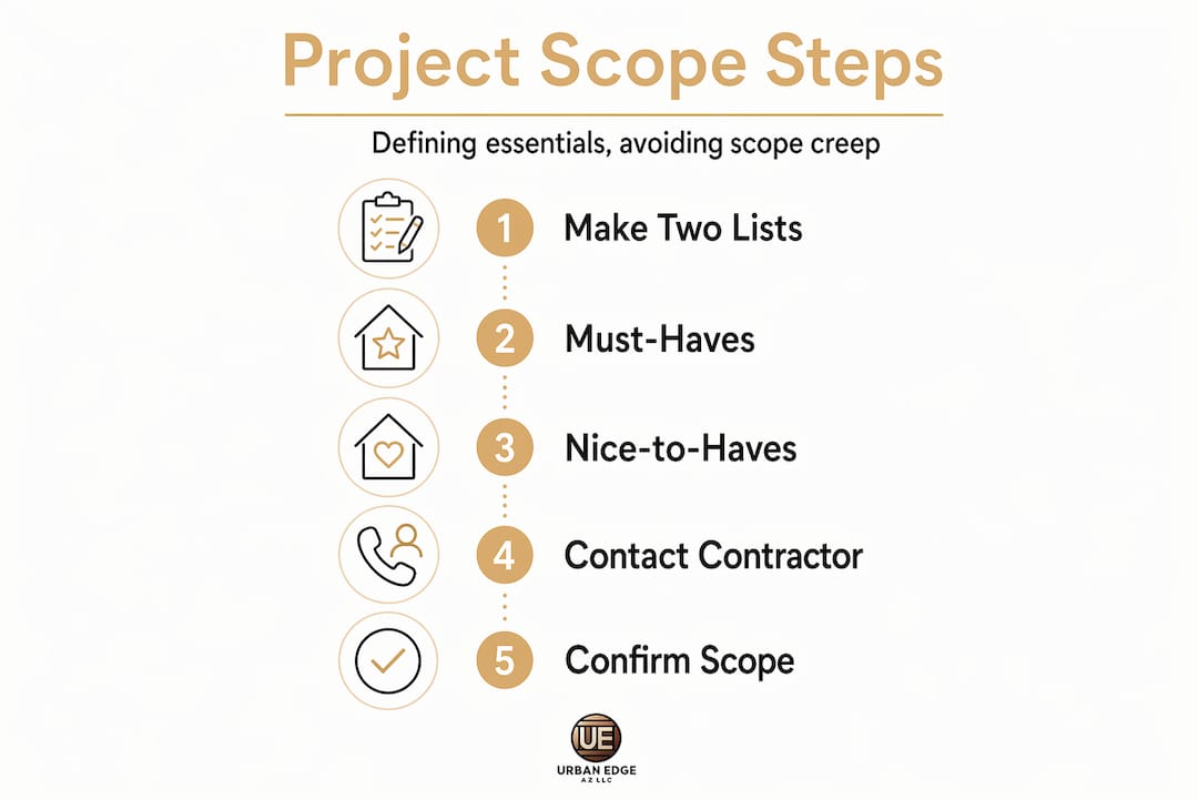 Project scope essentials step-flow infographic