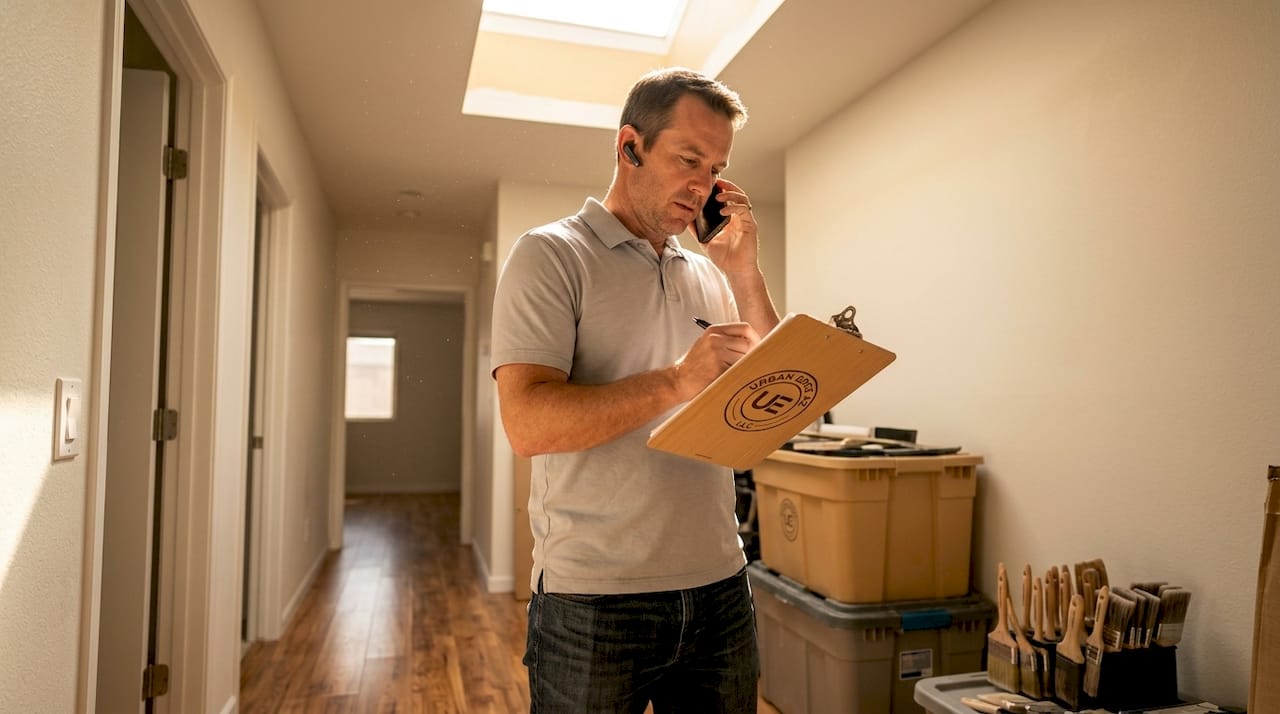 Project manager tracks tasks on remodel site